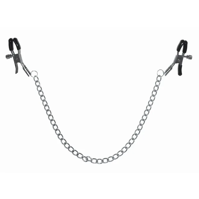Sex & Mischief Chained Clamps loose black coated clamp pair with center chain