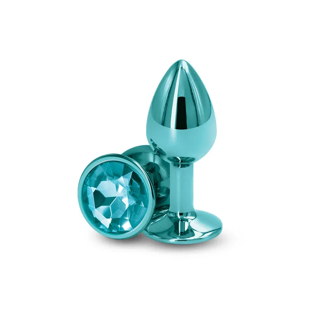 NS Novelties Rear Assets small teal aluminum anal plug upright plug and faceted jewel base