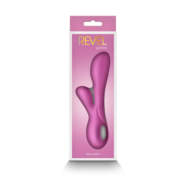 Revel Galaxy pink dual stimulator in tall retail box