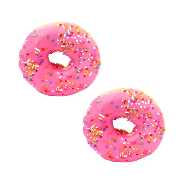 pair of pink-frosted doughnut-shaped edible nipple pasties with sprinkles