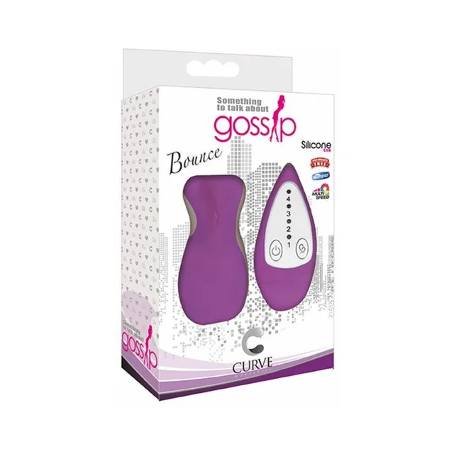 Violet Gossip Bounce wired rabbit egg vibrator shown on retail box