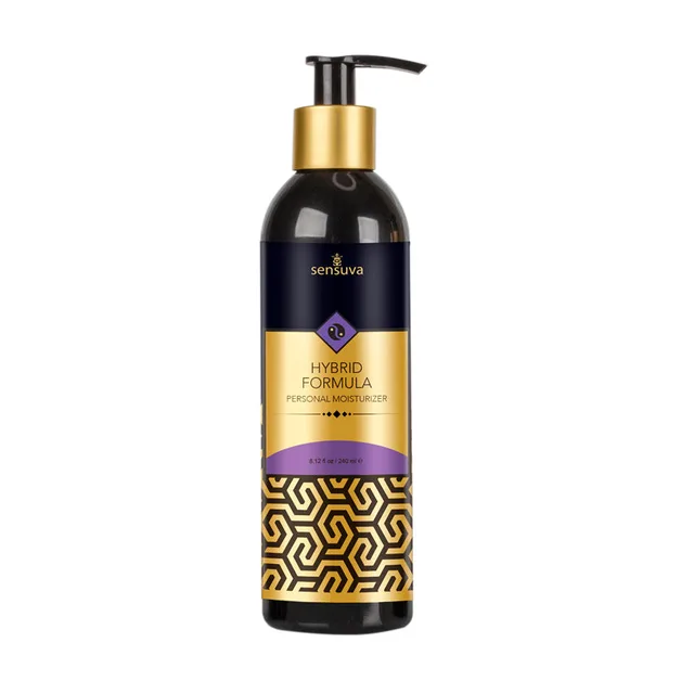 Sensuva Hybrid 8 oz personal moisturizer black pump bottle with gold label