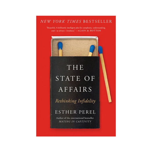 red State of Affairs cover by Esther Perel with black matchbox and blue-tipped matches