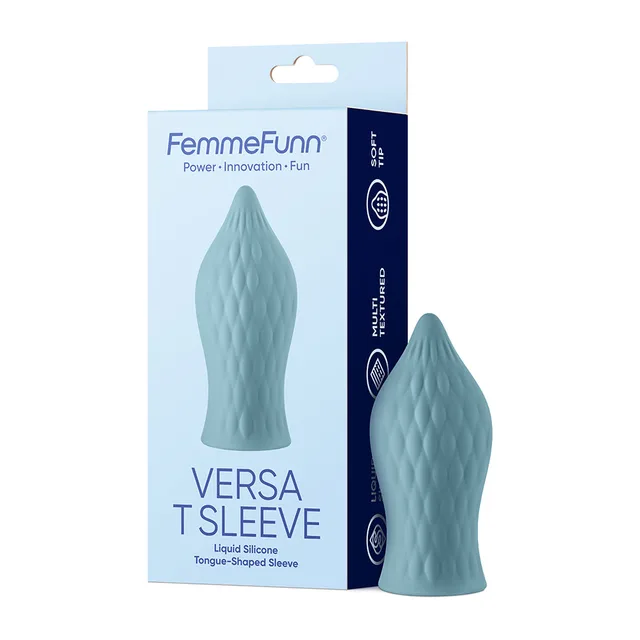 FemmeFunn Versa T light blue sleeve beside retail box