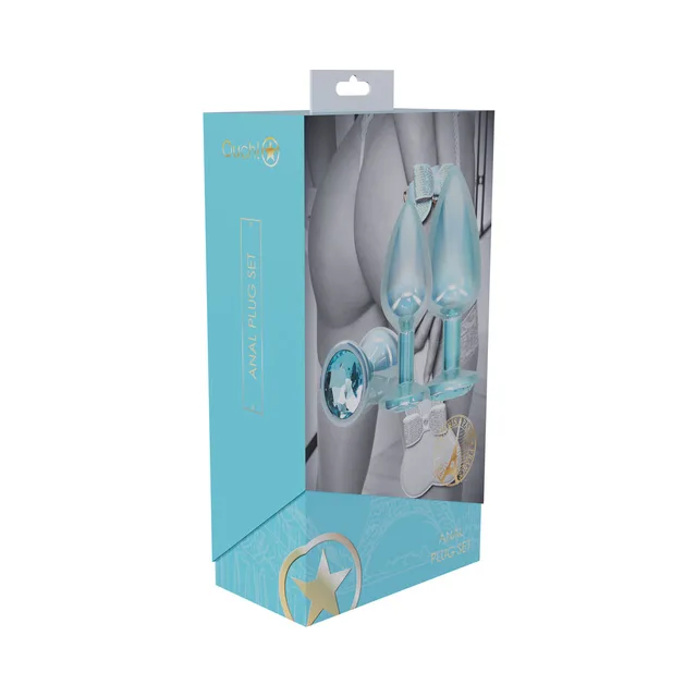 Ouch International Paris three-piece blue anal plug set box
