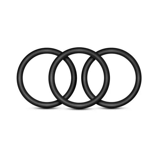 Three medium black Performance VS1 silicone rings in a row