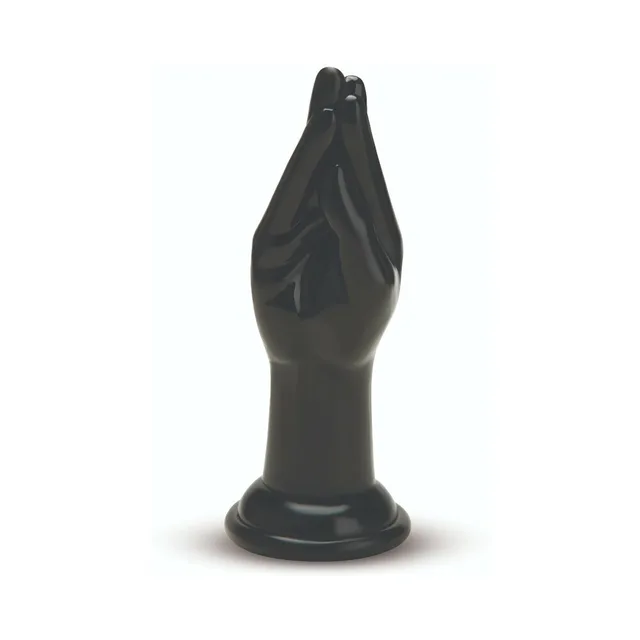 Front view of Prowler RED black closed-hand dildo