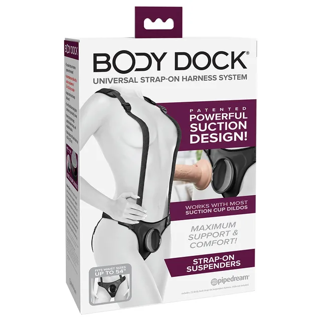 Body Dock Suspenders white box with black shoulder harness graphic