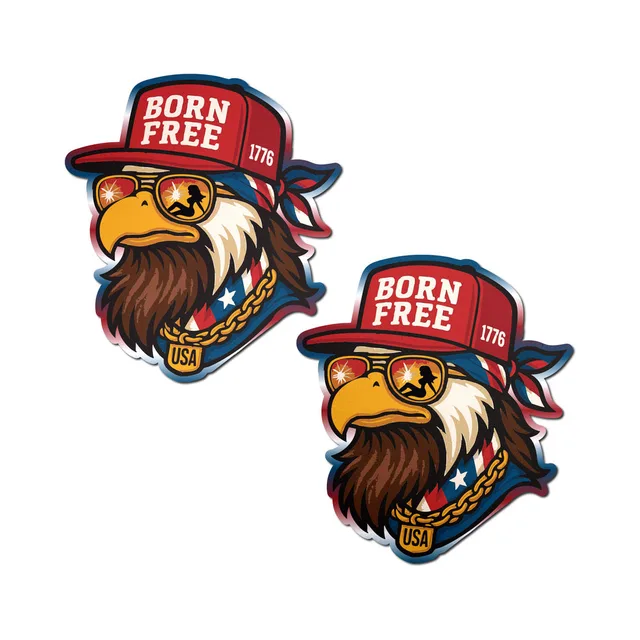 Pastease pair of patriotic bald eagle pasties with Born Free artwork