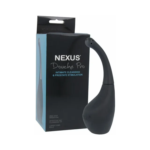 Nexus Douche Pro black curved douche beside retail box