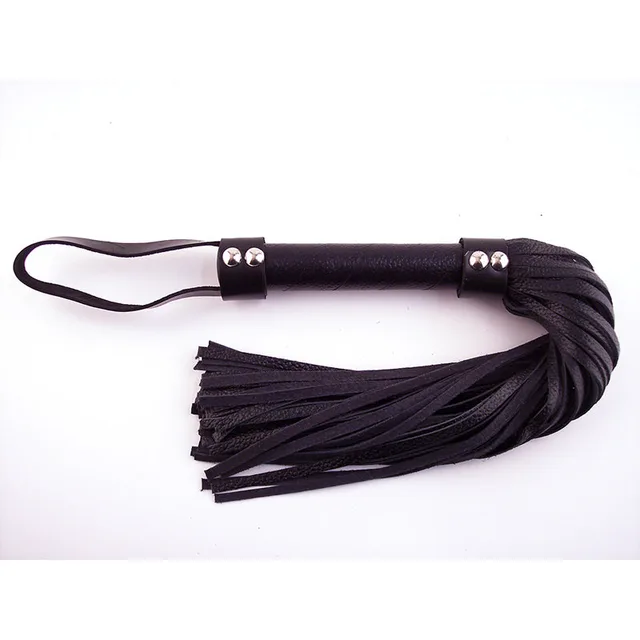 Rouge Garments H-Style Leather Flogger black leather falls with short handle and hand loop