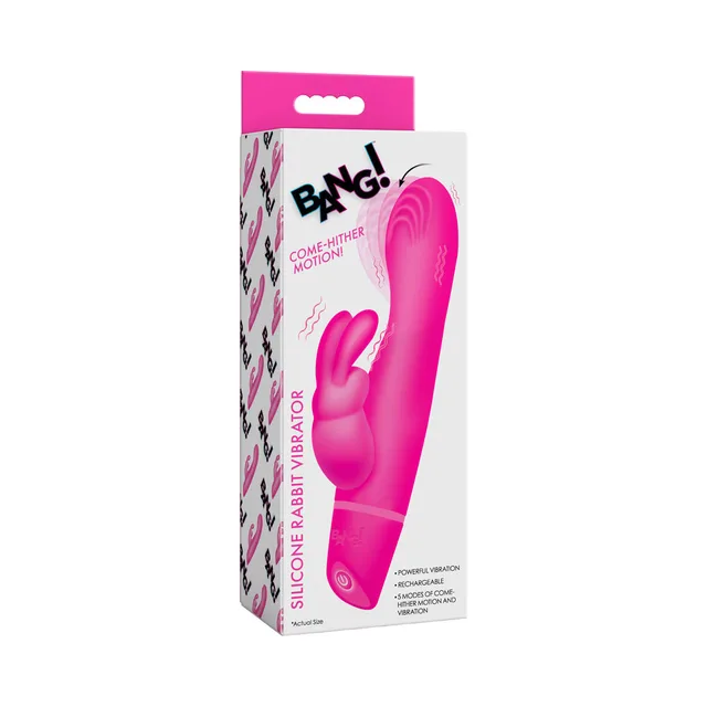 BANG pink silicone rabbit vibrator in pink-and-white retail packaging