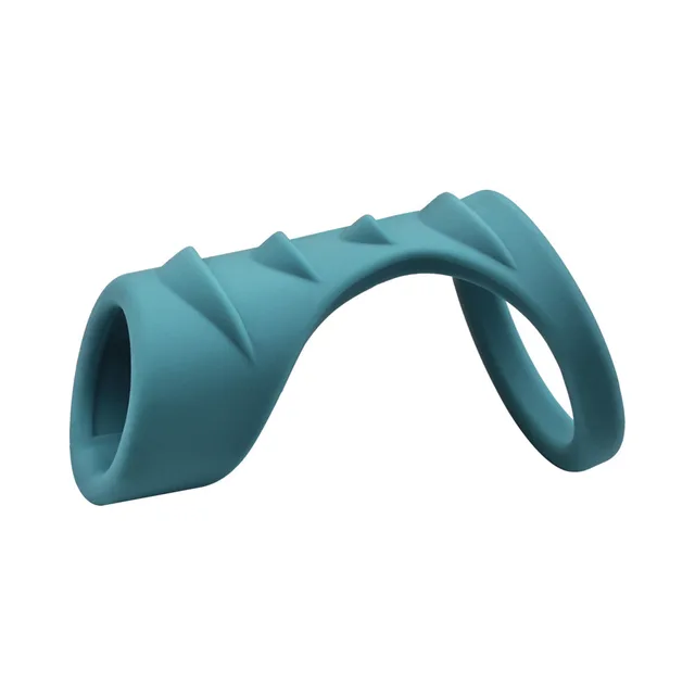 Top profile of teal dual-loop cage with raised diagonal ridges
