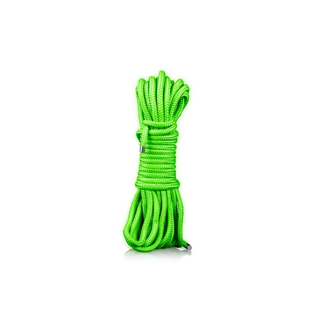Coiled 33-foot neon-green polypropylene rope
