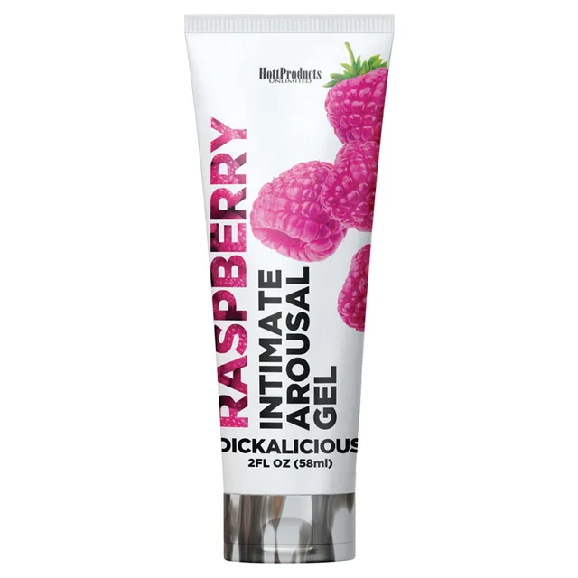 Dickalicious Raspberry two-ounce gel tube with pink berry artwork