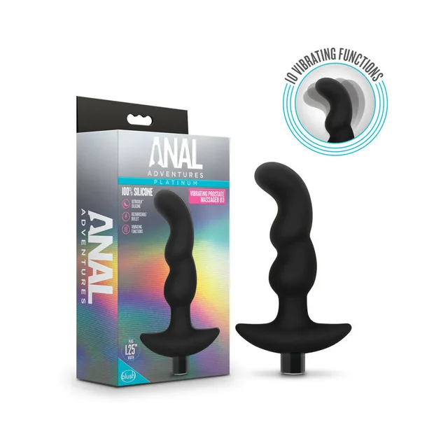 Anal Adventures 03 retail box beside black wavy prostate massager