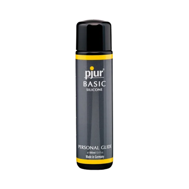 Slim black 100 ml pjur Basic silicone lubricant bottle with yellow stripe