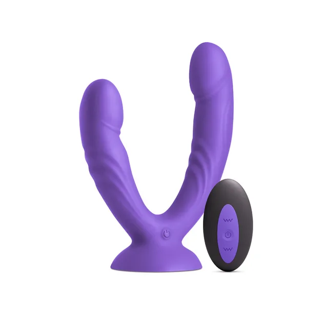 Purple dual-shaft INYA Duet beside black oval remote