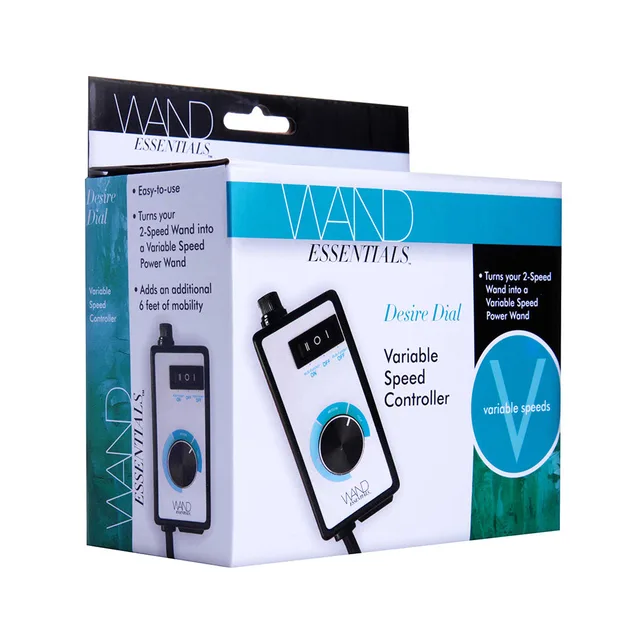 Wand Essentials variable-speed controller pictured on blue and white retail box