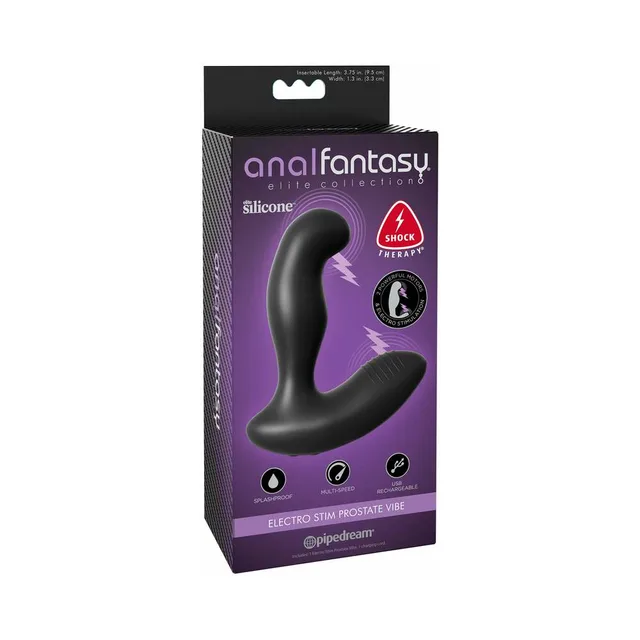 Pipedream Anal Fantasy black prostate vibrator purple-and-black retail box with curved dual-arm product pictured