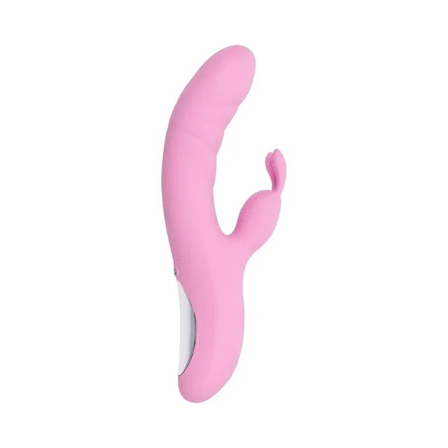 Pink Playboy Rub Me Right rabbit vibrator angled left-side product view