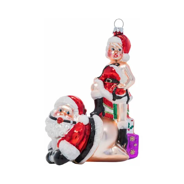 Submissive Santa glass ornament with seated Santa and red-haired figure