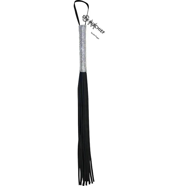 Sportsheets Sparkle Black Flogger with silver handle