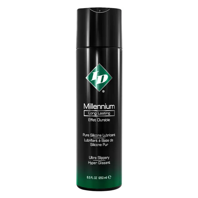 ID Millennium 8.5 oz silicone lubricant in black bottle with green label