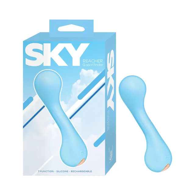 Nasstoys Sky Reacher blue curved vibrator beside the blue retail box
