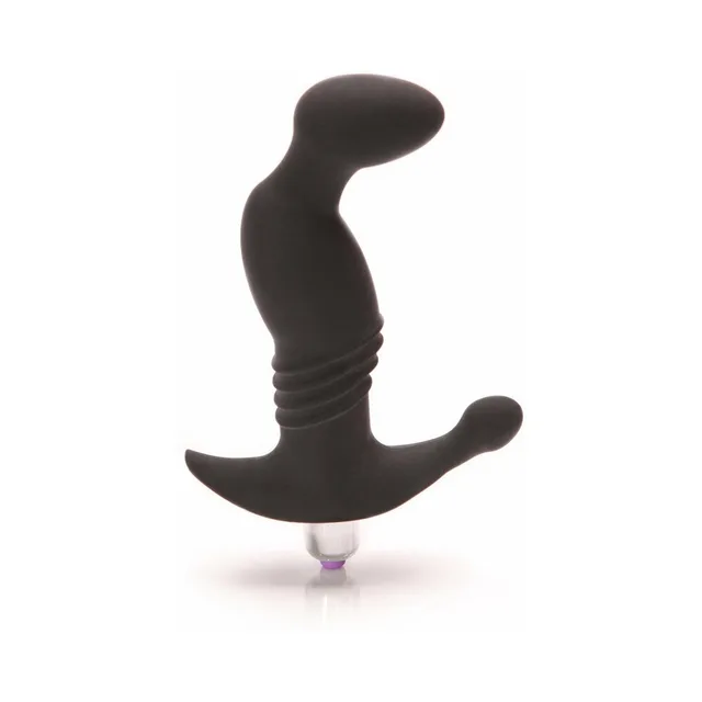 Tantus Prostate Play black curved massager with silver bullet