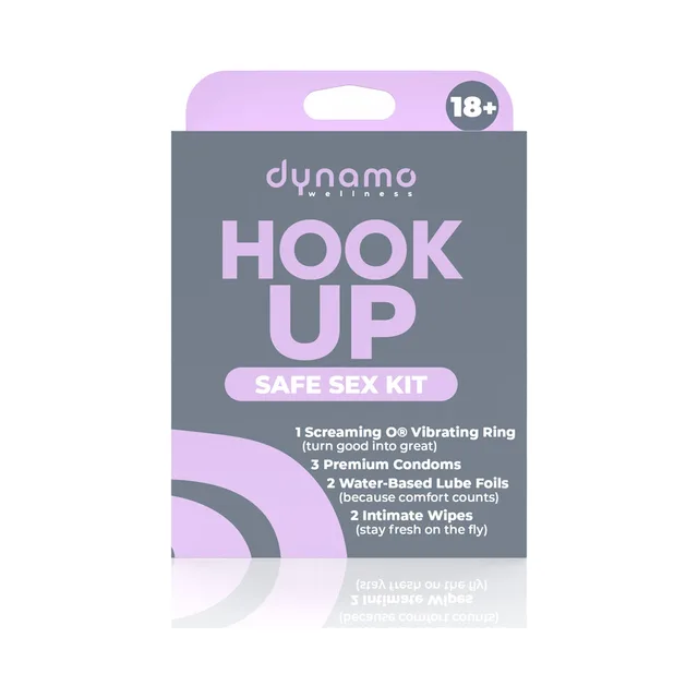 Lavender-and-gray Dynamo Hook Up intimacy kit package