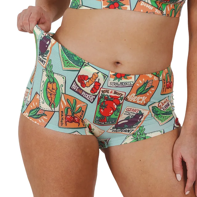 Shinesty Need for Seed pale-green produce print boyshort size 2XL left front angle with matching printed waistband