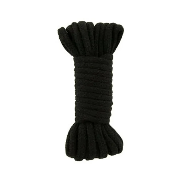 Coiled black cotton rope from two-color rope kit
