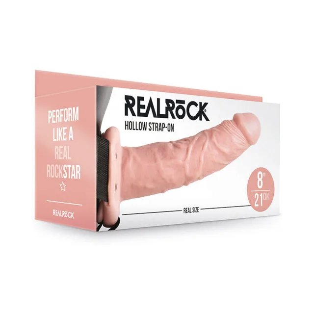 Beige Shots RealRock 8-inch hollow strap-on retail box