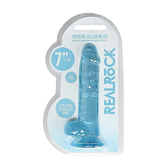 Blue RealRock Crystal Clear 7-inch dildo in retail pack