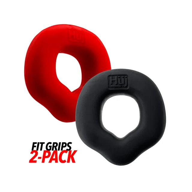 Oxballs Hunkyjunk Fit Grips Black and Red two-pack front view of both rounded-square rings