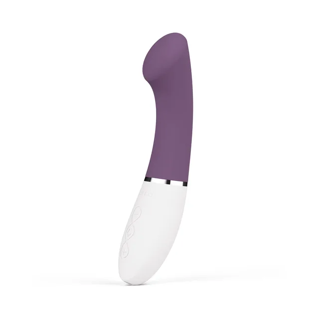 Plum LELO GIGI 3 with flattened curved tip and white control handle