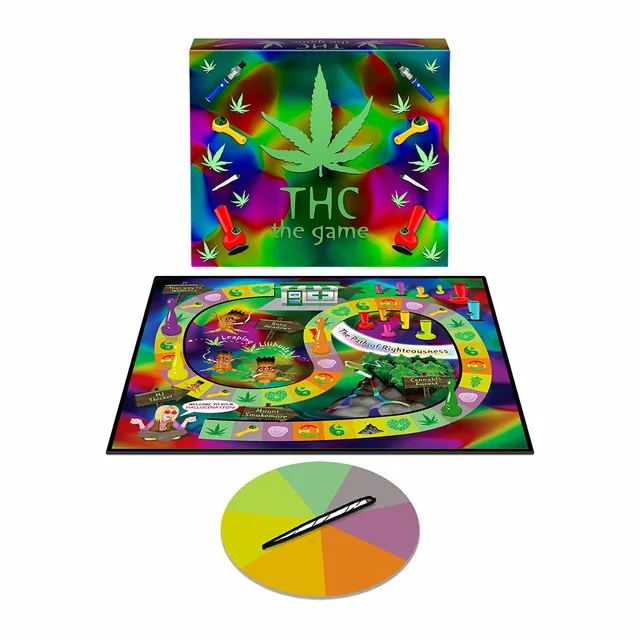 Kheper Games THC The Game open box with board markers and spinner