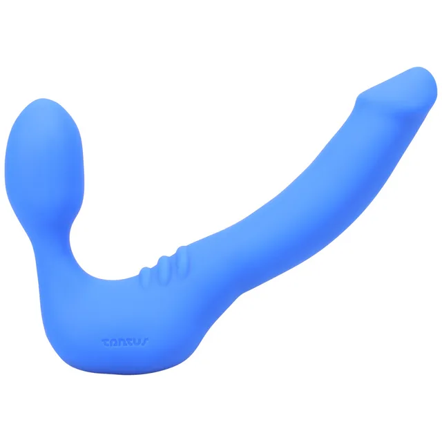 Azure Tantus Strapless Slim showing curved shaft bulb and textured saddle