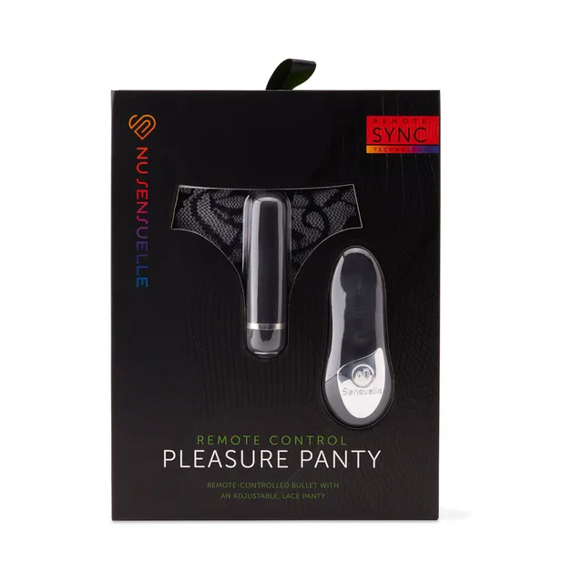 Nu Sensuelle black Pleasure Panty vibrator and remote displayed in retail box