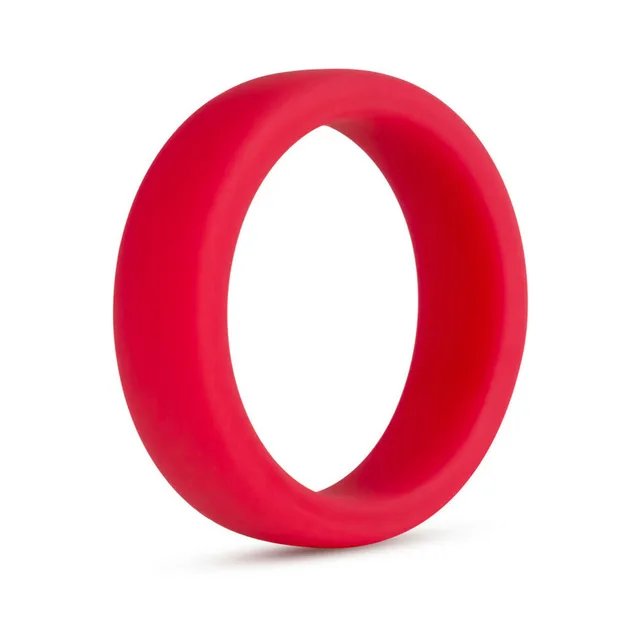 Angled view of smooth red Go Pro silicone cock ring