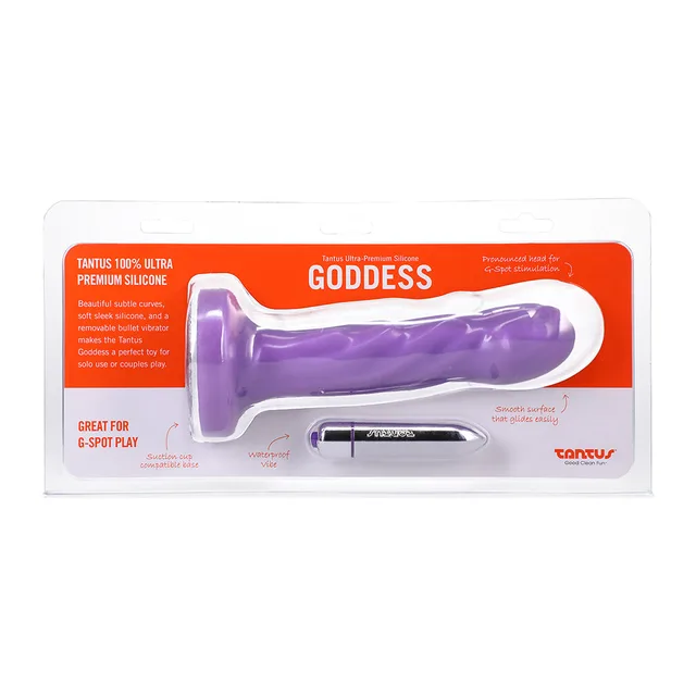 Front package of purple Tantus Goddess Lavender vibrating dildo