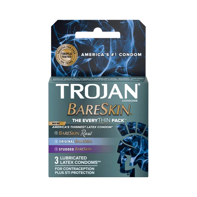 Trojan BareSkin EveryThin three-style variety package front