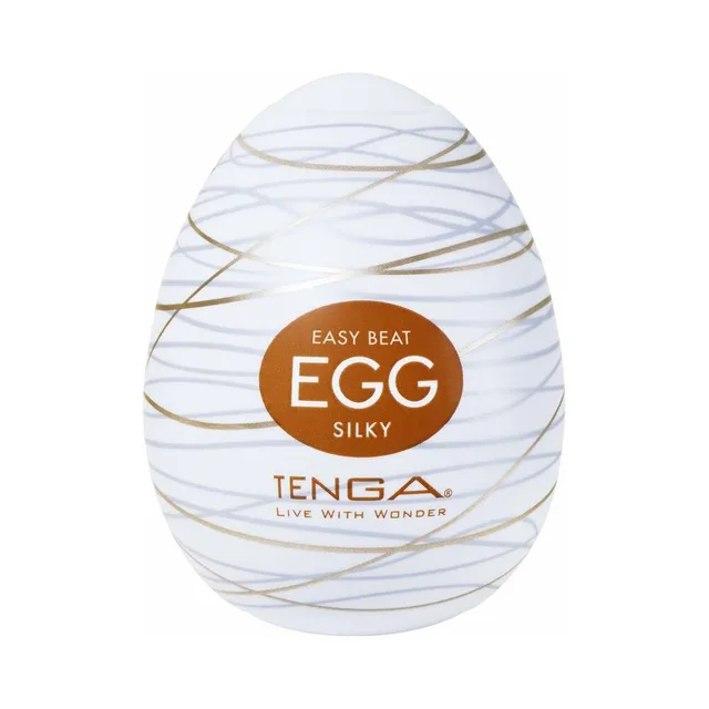 White TENGA Egg Silky package with thin gray and gold lines