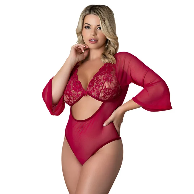 Front view of Cherry Black Cherry playsuit in Queen Size