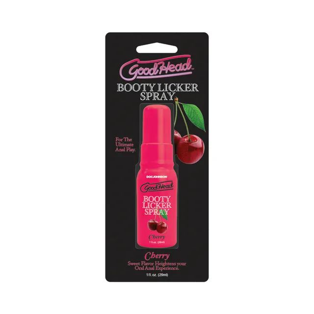 GoodHead Cherry Booty Licker Spray 1 oz fuchsia pump bottle on black cherry card