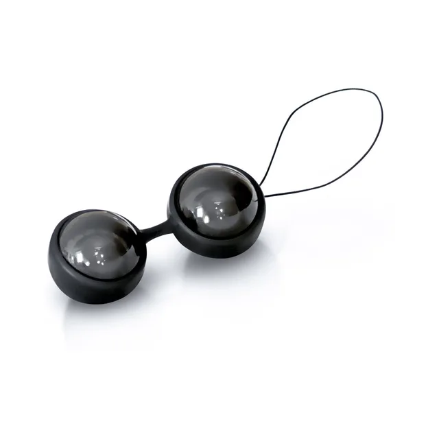 Two glossy black LELO Noir balls joined by flexible loop