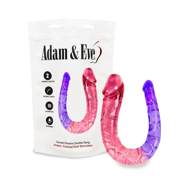 Adam and Eve Sunset Dreams double dong beside retail pouch