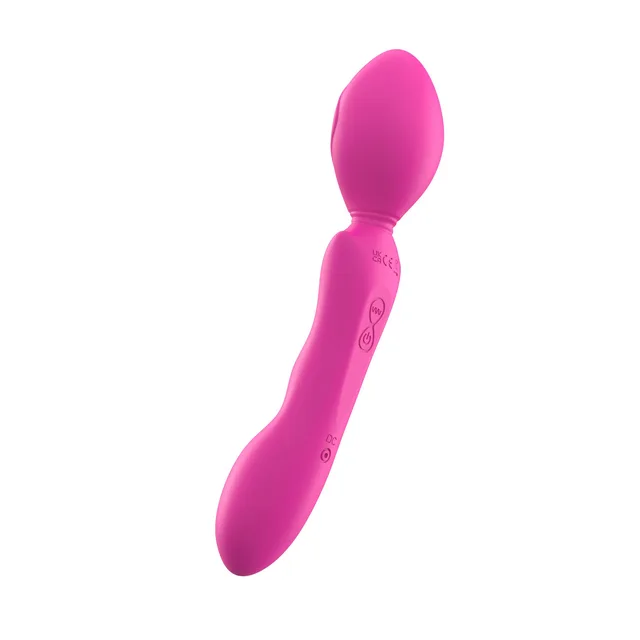 Adam and Eve Rumble-Flex hot pink wand angled view of curved double-ended body