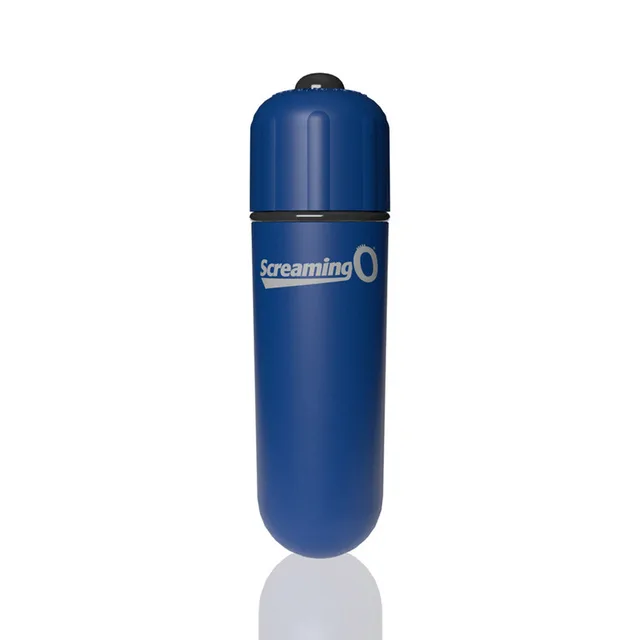 Upright blue 4B bullet vibrator with hanging loop